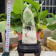 1.64lb Natural Transparent White Crystal Obelisk Quartz Wand Tower Specimen+Base
