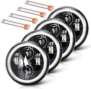 UNI-SHINE 4pcs 5 3/4" 5.75 LED Headlights with High Low Beam Amber turn signal White DRL, 5 3/4 led headlight Halo Ring
