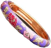 [NXAWUE] Cloisonne Bracelets,Bracelet, Cloisonne Enamels Flower Bangle Spring Hinged Cuff Bracelets for Women Chinese Ethnic Traditional Handcraft Jewelry(Light Purple)