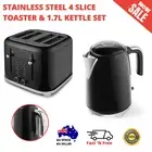Stainless Steel 4 Slice Toaster And 1.7L Kettle Set Electric Kitchen Combo Black