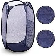 Rustark 2Pcs Blue Mesh Pop Up Laundry Hampers Foldable Lightweight Laundry Baskets with Durable Handles Collapsible Dirty Clothes Laundry Bin for Bedroom Dormitory Travel Storage