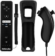 QUMOX Wii Remote Controller and Nunchuck Controller with Silicone Case and Wrist Strap-Fine Black