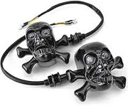 1 Pair Universal Motorcycle Skull LED Turn Signal Lights Indicators Chrome Cruiser Chopper Cafe Racer Atv Scooter(2)