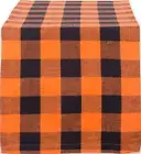1 Fabric Outdoor Table Runner (14"x72") ORANGE & BLACK PLAID BUFFALO CHECK, DII