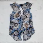 Sanctuary -231 Modern Desert Floral Print Sleeveless Ruffle Top light blue XS