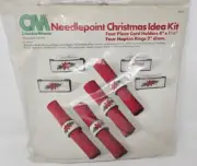 Columbia-Minerva Christmas Poinsettia Plastic Canvas Napkin Rings Kit Vintage