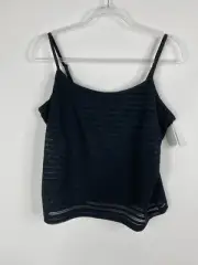 Vanity Fair Cami Womens XL Black Solid Adj Straps Tank Sheer Built In Bra NWT
