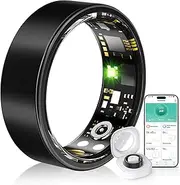 Smart Ring Fitness Tracker with Sleep Analysis, IP68 Waterproof Activity Tracker for Women/Men, Sports & Health Monitor with Bluetooth for Android/iOS (Black, 7)