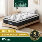 Giselle Bedding 32cm Mattress Euro Top Bed Pocket Spring Medium Firm King Single