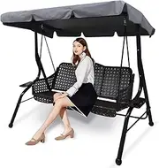 Swing Chair Canopy Replacement, 3 Seater Garden Swing Seat Canopy Cover, Waterproof Windproof Anti-UV Heavy Duty Rip Proof Garden Hammock Top Cover, Outdoor Garden Furniture Covers (Grey, Large)