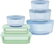[Pyrex] Tinted (6 Pack) Full Set of Mixed Round & Rectangular Food Storage Container Set, Snug Fit Non-Toxic Plastic BPA-Free Lids, Freezer Dishwasher Microwave Safe (6 Pack, Full Set)