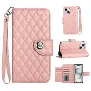 YB Imprinting Series-8 for iPhone 15 Case Rhombus Leather Cover with 7 Card Slots
