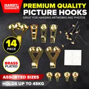 Hooks Picture Premium Brass Plated Assorted Hooks & Sizes 14pc (Holds up to 45kg)