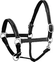 ExionPro Triple Fancy Stitched Padded Cushioned Leather Halter-Nickel Buckles | Adjustable Chin and Throat Snap Halter | Replaceable Crownpiece Halter | Black, Havana Brown, Oak Brown | Full, Cob