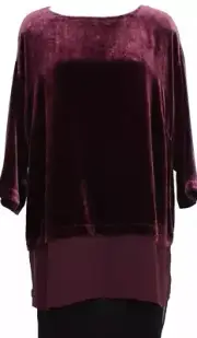 2X NEW EILEEN FISHER RAISINETTE BATEAU NECK VELVET SHEER SILK HI-LO HEM TUNIC