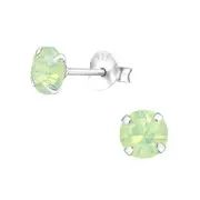 Silver Opal Stud Earrings With Swarovski Crystal