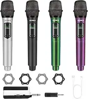 Talomen Wireless Microphone System,Fixed Frequency Channel Dynamic Mic Set with 4 Wireless Microphones,Karaoke Microphones with Rechargeable Receiver,160Ft,for Singing,Church,DJ,Speaking,K604-SBGP