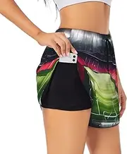[GaxfjRu] Stadium Football Satdium Field Light Night Print Women's Running Shorts High Waisted Running Shorts Pocket Sporty Gym Elastic Short