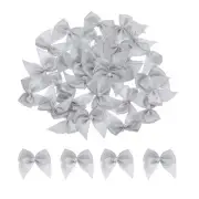40Pcs Mini Light Grey Ribbon Bow with Pearl 1" Ribbon Flowers Applique