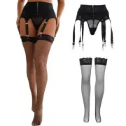 Black Garter Belt and Thigh Highs Set Plus Size Lace Garter Lingerie Set 6 Vi...