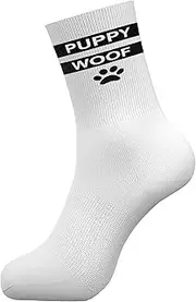 [Fairytale Creations] PUPPY WOOF Socks (1 Pair) | Dog Socks | Sexy Fun Fashion Socks | Fetish Gay Sex Style Size 41-46, White, 8-12 US