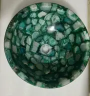 15" Green Agate Stone Sink Basin Unique Kitchen and Bathroom Decor Handcrafted