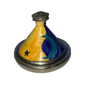 Moroccan Spice Condiment Tagine in Terracotta With Metal Details 4.25”