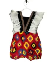 Label Jane Kids Romper 2T Red Corduroy Western Aztec Ruffle Tribal Boho Summer