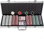 Display4top Texas Holdem Poker Chips Set with Aluminum Case ,2 Decks of Cards, Dealer, Small Blind, Big Blind Buttons and 5 Dice (500pcs)