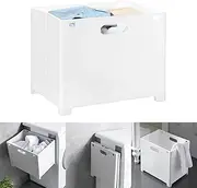 Hanging Laundry Basket with Carry Handle, Foldable Laundry Hamper, Space Saving Wall Hanging Storage Basket, Dirty Clothes Storage Organizer Bin Multi-Function Storage Container (White)