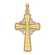 14k Yellow Gold Polished W/ Beaded Edge Grid Accent Cross Charm