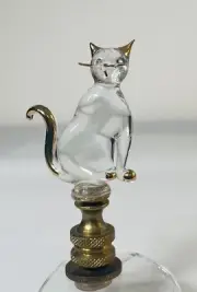 Lake Shore Finials Large Cat Clear Crystal & Gold Lamp Finial 4"