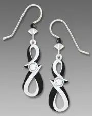 Adajio Earrings Black and White Twist with White Sparkling Cabochon Made in USA