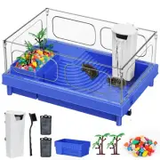 Turtle Tank Blue Small Turtle Tank Kit Turtle Aquarium with Filter Colored Ro...