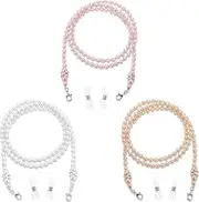 [Generic] 3 Pcs Beaded Eyeglass Chain Pearl Eye Glasses Strap Holders Around Neck Eyeglass Hanger String Keeper Lanyard Cord for Women Sunglass Eyewear Retainer