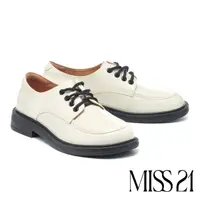 在飛比找momo購物網優惠-【MISS 21】懷舊經典光澤感全真皮綁帶厚底鞋(白)