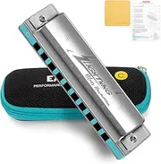 [East top] Harmonica, Advanced Blues Harmonica Key of C, 10 Holes Blues Harp Mouth Organ Harmonica with Silver Cover, Diatonic Harmonica For Adults, Professionals and Students, as a Gift
