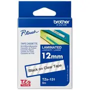 Brother TZe-131 Laminated Tape 12mm x 8m Black on Clear