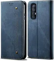 Oppo Find X2 Neo Case, EabHulie Retro Denim Leather Flip Wallet Stand Case Cover for Oppo Find X2 Neo Blue