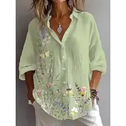 Women's Shirt Blouse Floral Graphic Leaf Vintage Daily Stylish Long Sleeve Shirt Collar Regular Tops Daily Holiday Going out Buttons Grass Green Light Green Li