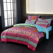 Bohemian Bed in a Bag 7 Pieces Full Size, Colorful Boho Style Red And Blue Pr...