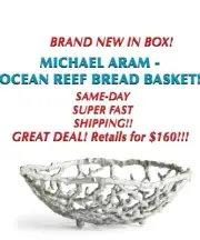 BRAND NEW! MICHAEL ARAM - OCEAN REEF BREAD BASKET- SILVER- STUNNING DECO!