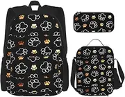Dog Paw Prints Print Comfortable Adjustable Shoulder Casual Fashion Backpack Lunch Bag Pencil Case, Black, One Size