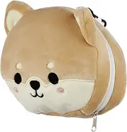Relaxeazzz Shiba Inu Dog Round Plush Travel Pillow and Eye Mask, 14 cm Height