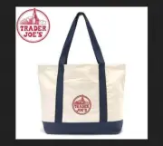 NEW Trader Joe's Logo Canvas Shopping Bag Cloth Reusable Tote Bag Navy Blue