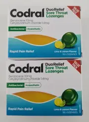 2 x Codral Duo Relief Sore Throat Lozenges Lime & Lemon Flavour 36 Pack NEW