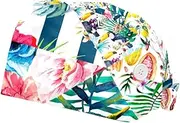 [WOSHJIUK] Working Hat 2 Pack Scrub Caps for Women,Colorful Flower Tropical Flamingo,Tie Back Cap Adjustable Scrub Hat