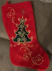 New Red Christmas Stocking With Green Sequin Tree