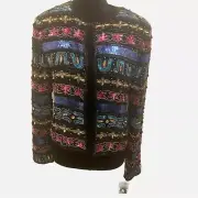 VTG Deadstock Adrianna Papell Sequin Beaded Silk Bolero Jacket Art to Wear Small