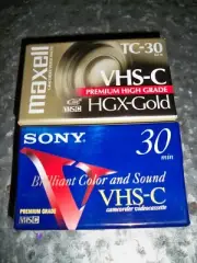 PAIR of Maxell + Sony VHS-C HGX-Gold Camcorder Video Cassette, TC-30 SEALED NEW